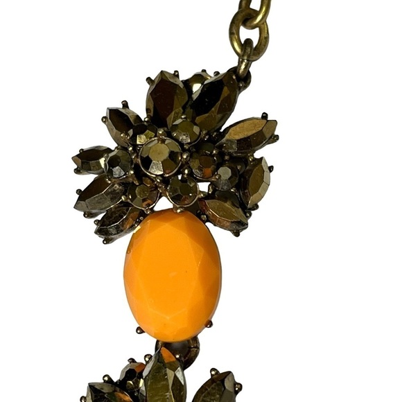 J Crew Antique Look Gold Orange Statement Necklace - Picture 11 of 12